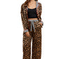 Leopard Print Pajama Set with Striped Trim