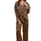 Leopard Print Pajama Set with Striped Trim