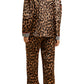 Leopard Print Pajama Set with Striped Trim