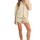 Satin Bow Print Pajama Set with Contrast Piping