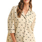 Satin Bow Print Pajama Set with Contrast Piping
