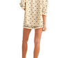 Satin Bow Print Pajama Set with Contrast Piping