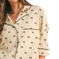 Satin Bow Print Pajama Set with Contrast Piping