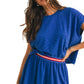 Textured Royal Blue Lounge Set with Striped Waistband