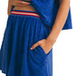 Textured Royal Blue Lounge Set with Striped Waistband