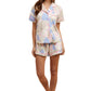 Pastel Floral Patchwork Pajama Set with Pink Piping