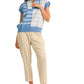Sky Blue Striped Half-Zip Knit Top with Contrast Trim