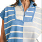 Sky Blue Striped Half-Zip Knit Top with Contrast Trim