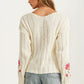 Cable Knit Sweater with Floral Embroidery on Sleeves