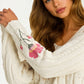 Cable Knit Sweater with Floral Embroidery on Sleeves