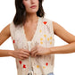 Sleeveless Button-Front Knit Vest with Floral Embroidery