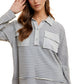 Striped Button Top With Patch Pockets And Contrast Yoke Panel