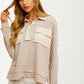 Striped Long Sleeve Waffle Knit Pullover Top