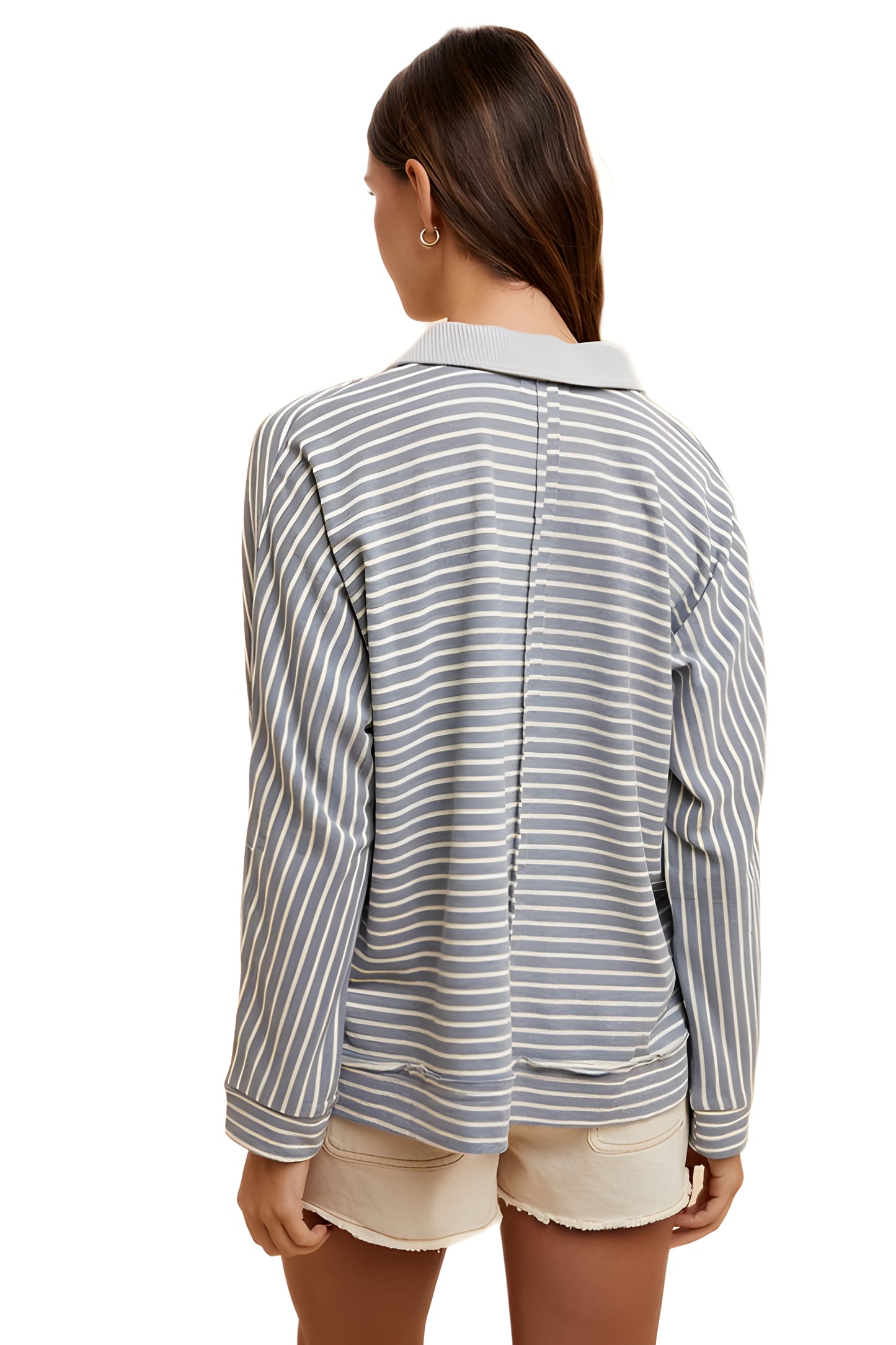 Striped Button Top With Patch Pockets And Contrast Yoke Panel