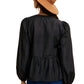 Long Sleeve Tie-Front Peplum Blouse in Black