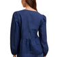 Long Sleeve Tie-Front Peplum Blouse in Navy