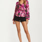 Long Sleeve V-Neck Floral Wrap Peplum Blouse