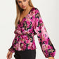Long Sleeve V-Neck Floral Wrap Peplum Blouse