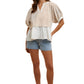 Contrast Hem Grid Blouse with V-Neckline