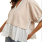 Contrast Hem Grid Blouse with V-Neckline
