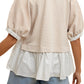 Contrast Hem Grid Blouse with V-Neckline
