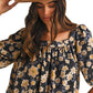 Floral Smocked Square Neck Top With Ruffle Sleeves