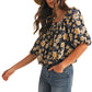 Floral Smocked Square Neck Top With Ruffle Sleeves