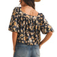 Floral Smocked Square Neck Top With Ruffle Sleeves