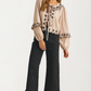 Striped Tie-Front Blouse with Floral Embroidered Trim
