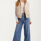 Wide Leg Drawstring Denim Pants with Button Front Detail