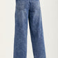 Wide Leg Drawstring Denim Pants with Button Front Detail