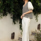 Black and White Puff Sleeve V-Neck Knit Top