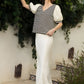 Black and White Puff Sleeve V-Neck Knit Top