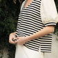 Black and White Puff Sleeve V-Neck Knit Top