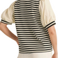 Black and White Puff Sleeve V-Neck Knit Top
