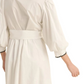 White Embroidered Black Trim Belted Tunic Dress