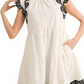 White Tiered Mini Dress with Black Print Scallop Trim