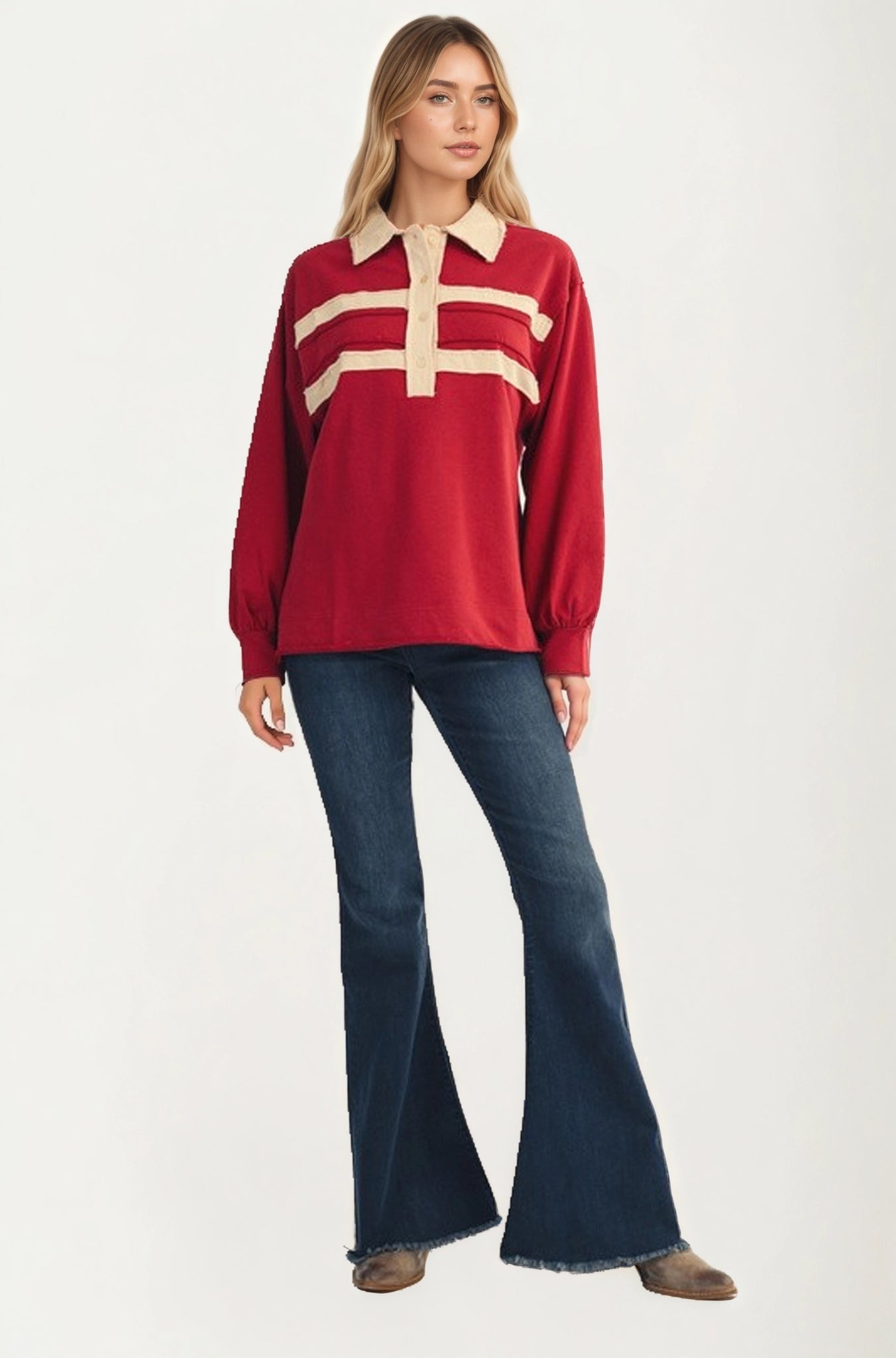 Contrast Trim Collared Pullover Top