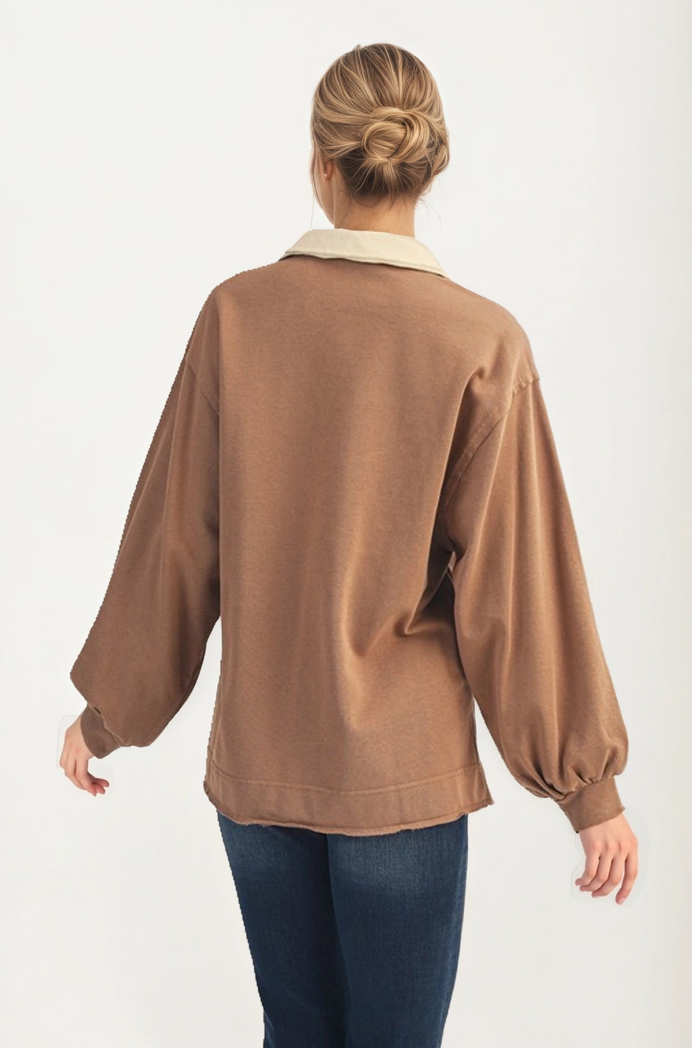 Contrast Trim Collared Pullover Top