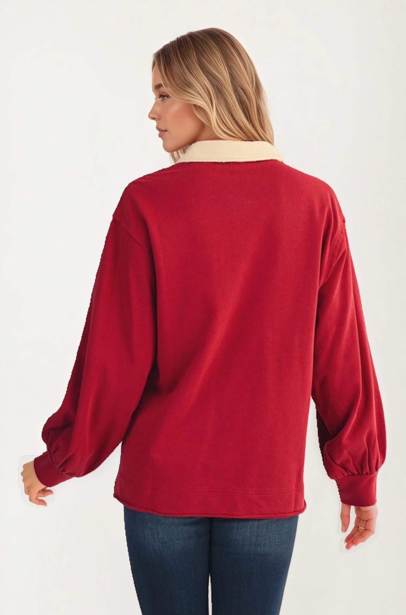 Contrast Trim Collared Pullover Top