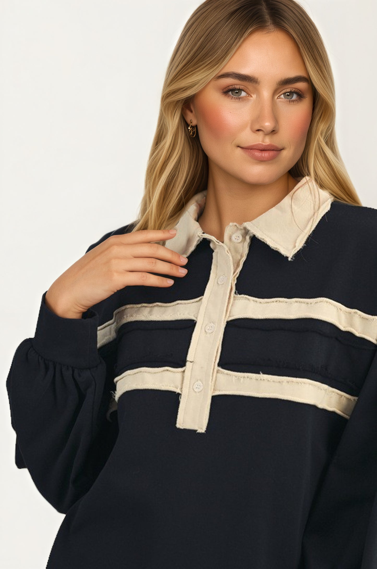 Contrast Trim Collared Pullover Top