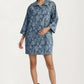 Floral Denim Shift Dress with Relaxed Collar and Sleeves