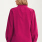 Button Front Blouse with Embroidered Floral Detail and Long Sleeves