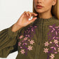 Button Front Blouse with Embroidered Floral Detail and Long Sleeves