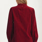 Button Front Blouse with Embroidered Floral Detail and Long Sleeves