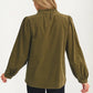 Button Front Blouse with Embroidered Floral Detail and Long Sleeves