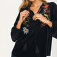 Embroidered Velvet Blouse with Tie Neck and Long Sleeves