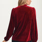 Embroidered Velvet Blouse with Tie Neck and Long Sleeves