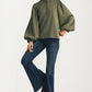 Olive Green Balloon Sleeve Blouse with Button Neckline