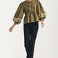Olive Green Bow Front Blouse with Embroidered Balloon Sleeves